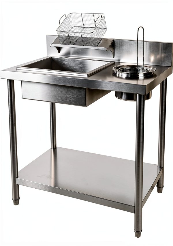 Commercial Fried Food Prep Table, Fried Chicken Breading Table, Stainless Steel Fried Food Workstation, Food Prep Breader Station with Stainless Steel Containers and Baskets for Kitchen Restaurant-2