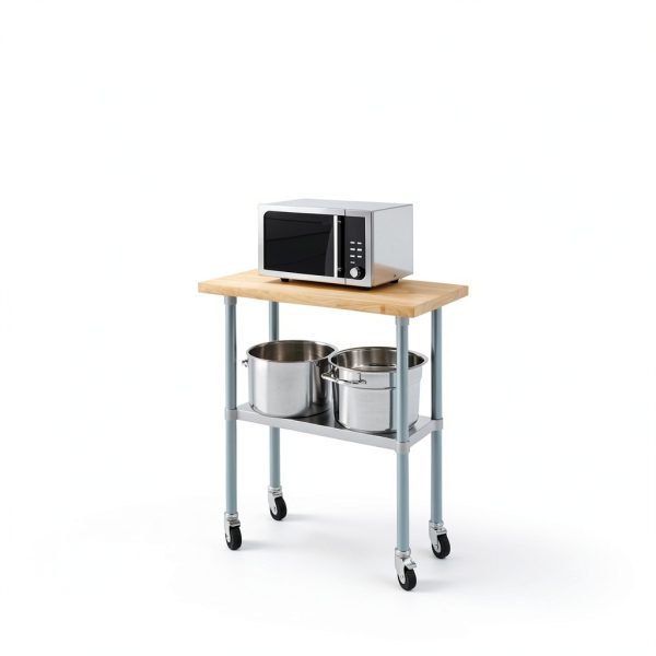 AmGood 18" x 36" Maple Wood Top Work Table with Adjustable Undershelf and Wheels-4