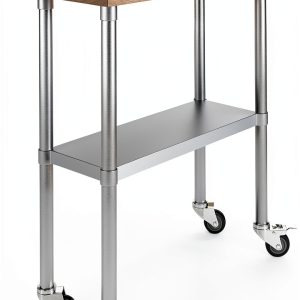 AmGood 18" x 36" Maple Wood Top Work Table with Adjustable Undershelf and Wheels-0