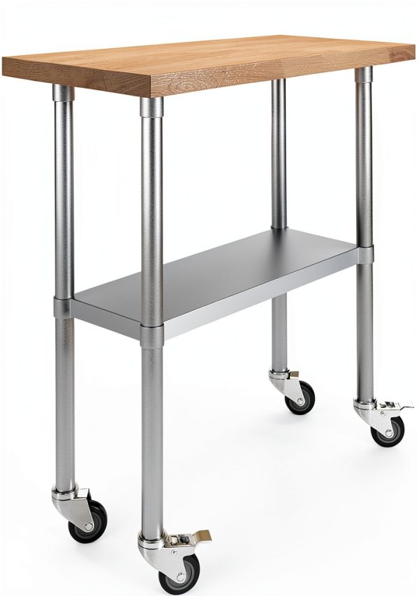 AmGood 18" x 36" Maple Wood Top Work Table with Adjustable Undershelf and Wheels-0