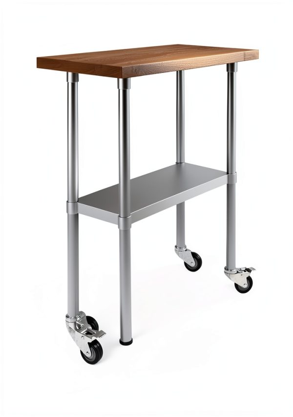 AmGood 18" x 36" Maple Wood Top Work Table with Adjustable Undershelf and Wheels-2