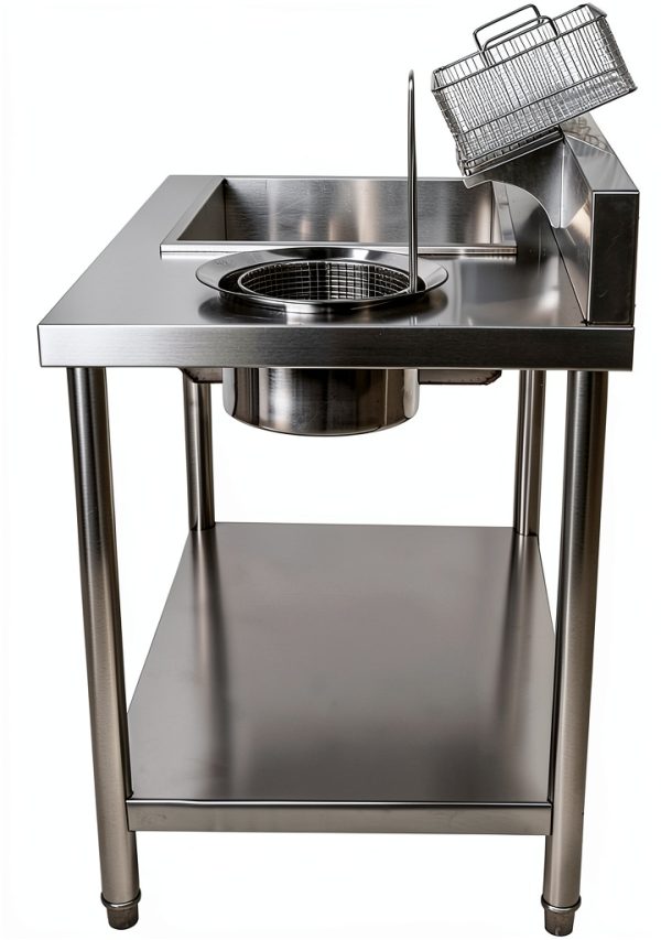 Commercial Fried Food Prep Table, Fried Chicken Breading Table, Stainless Steel Fried Food Workstation, Food Prep Breader Station with Stainless Steel Containers and Baskets for Kitchen Restaurant-3