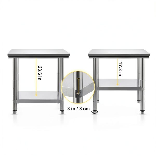 Stainless Steel Commercial Food Prep Work Table for Home Kitchen Restaurant - Heavy Duty Metal Prep Table with Adjustable Feet-4