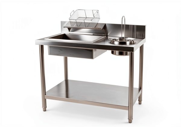 Commercial Fried Food Prep Table, Fried Chicken Breading Table, Stainless Steel Fried Food Workstation, Food Prep Breader Station with Stainless Steel Containers and Baskets for Kitchen Restaurant-5