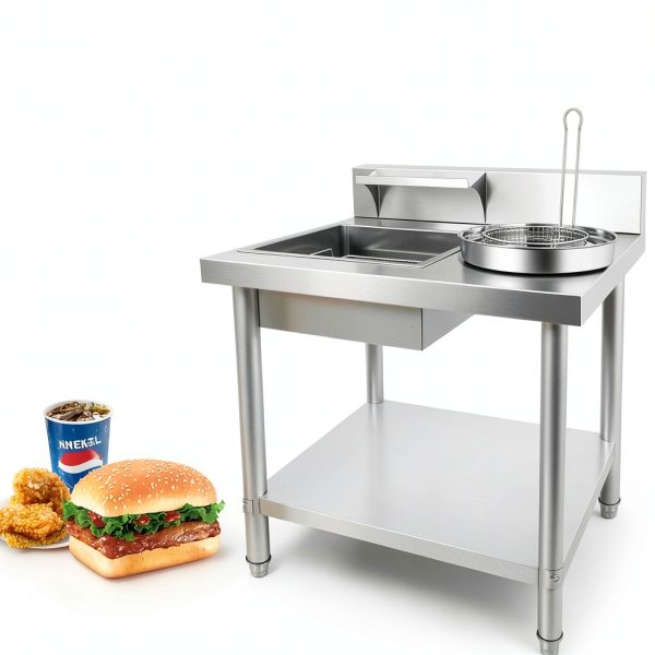Breading Table Stainless Steel Fryer Tray with Reinforced Bottom for Chefs To Process Fried Food - Easy Installation - Perfect for Chicken, Baguettes-2