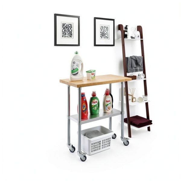 AmGood 18" x 36" Maple Wood Top Work Table with Adjustable Undershelf and Wheels-7