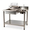 Commercial Fried Food Prep Table, Fried Chicken Breading Table Food Prep Breader Station Stainless Steel Fried Food Workstation with Basin and basket for Restaurant Kitchen, Fried Chicken Shops-0