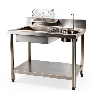 Commercial Fried Food Prep Table, Fried Chicken Breading Table Food Prep Breader Station Stainless Steel Fried Food Workstation with Basin and basket for Restaurant Kitchen, Fried Chicken Shops-0