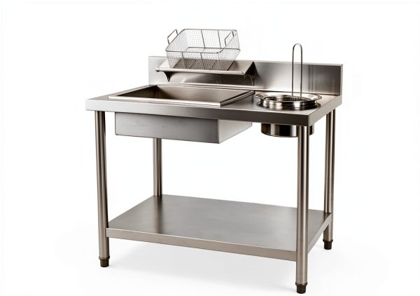 Commercial Fried Food Prep Table, Fried Chicken Breading Table Food Prep Breader Station Stainless Steel Fried Food Workstation with Basin and basket for Restaurant Kitchen, Fried Chicken Shops-0