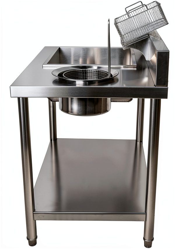 Commercial Fried Food Prep Table, Fried Chicken Breading Table Food Prep Breader Station Stainless Steel Fried Food Workstation with Basin and basket for Restaurant Kitchen, Fried Chicken Shops-5
