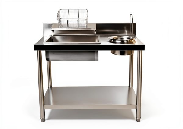 430 Stainless Steel Breading Station with 2 Baskets - 39.37 * 25.2 * 37.4in Commercial Food Prep Table for Frying, 55 lbs Capacity, Work Table for Chicken, Donuts, Fast Food Restaurant-4
