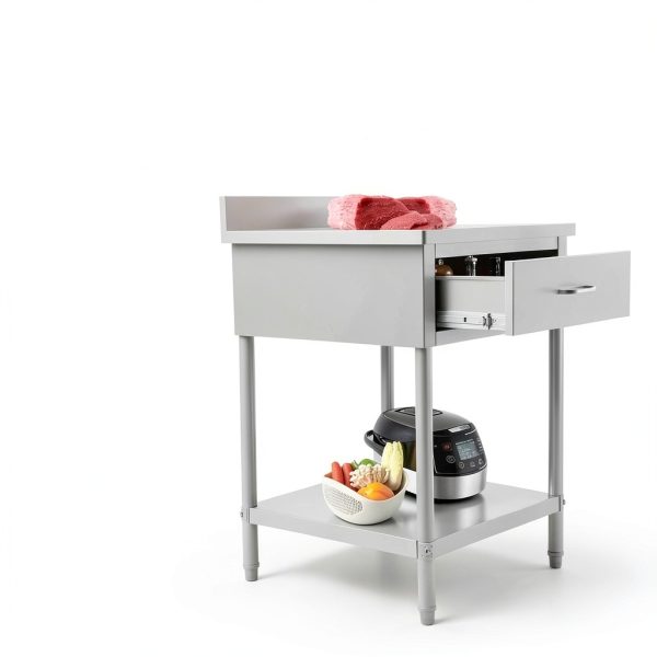 24 x 24 Inch Commercial Food Prep Table Stainless Steel Heavy Duty Worktable Workstation with Drawer, Silver Kitchen Workstation with Under Shelf and Backsplash for Restaurant and Home-4