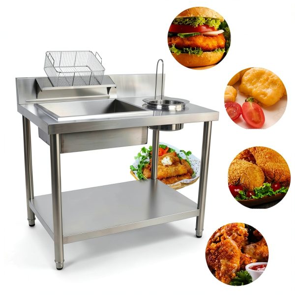 Fried Chicken Breading Station CNCEST Stainless Steel Prep Table-3