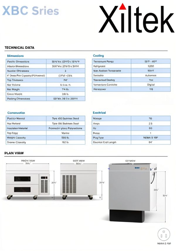 Xiltek Commercial 36" 2-Drawer Stainless Steel Refrigerated Chef Base-4