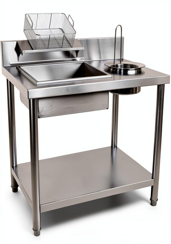 Commercial Fried Food Prep Table, Fried Chicken Breading Table Food Prep Breader Station Stainless Steel Fried Food Workstation with Basin and basket for Restaurant Kitchen, Fried Chicken Shops-6