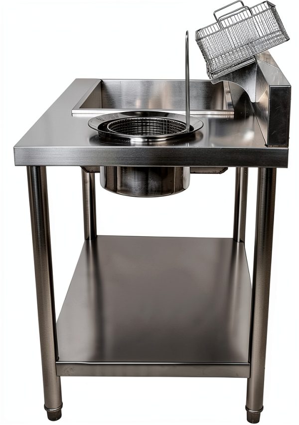 430 Stainless Steel Breading Station with 2 Baskets - 39.37 * 25.2 * 37.4in Commercial Food Prep Table for Frying, 55 lbs Capacity, Work Table for Chicken, Donuts, Fast Food Restaurant-1