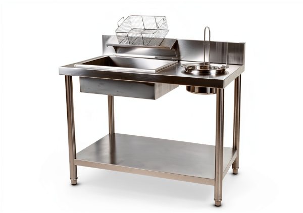 430 Stainless Steel Breading Station with 2 Baskets - 39.37 * 25.2 * 37.4in Commercial Food Prep Table for Frying, 55 lbs Capacity, Work Table for Chicken, Donuts, Fast Food Restaurant-5