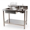 Commercial Fried Food Prep Table, Fried Chicken Breading Table Food Prep Breader Station Stainless Steel Fried Food Workstation with Basin and basket for Restaurant Kitchen, Fried Chicken Shops-8