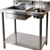 430 Stainless Steel Breading Station with 2 Baskets - 39.37 * 25.2 * 37.4in Commercial Food Prep Table for Frying, 55 lbs Capacity, Work Table for Chicken, Donuts, Fast Food Restaurant-0