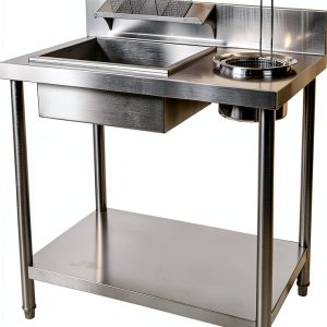 430 Stainless Steel Breading Station with 2 Baskets - 39.37 * 25.2 * 37.4in Commercial Food Prep Table for Frying, 55 lbs Capacity, Work Table for Chicken, Donuts, Fast Food Restaurant-0