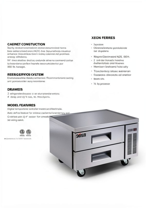 Xiltek Commercial 36" 2-Drawer Stainless Steel Refrigerated Chef Base-3