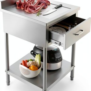 24 x 24 Inch Commercial Food Prep Table Stainless Steel Heavy Duty Worktable Workstation with Drawer, Silver Kitchen Workstation with Under Shelf and Backsplash for Restaurant and Home-0