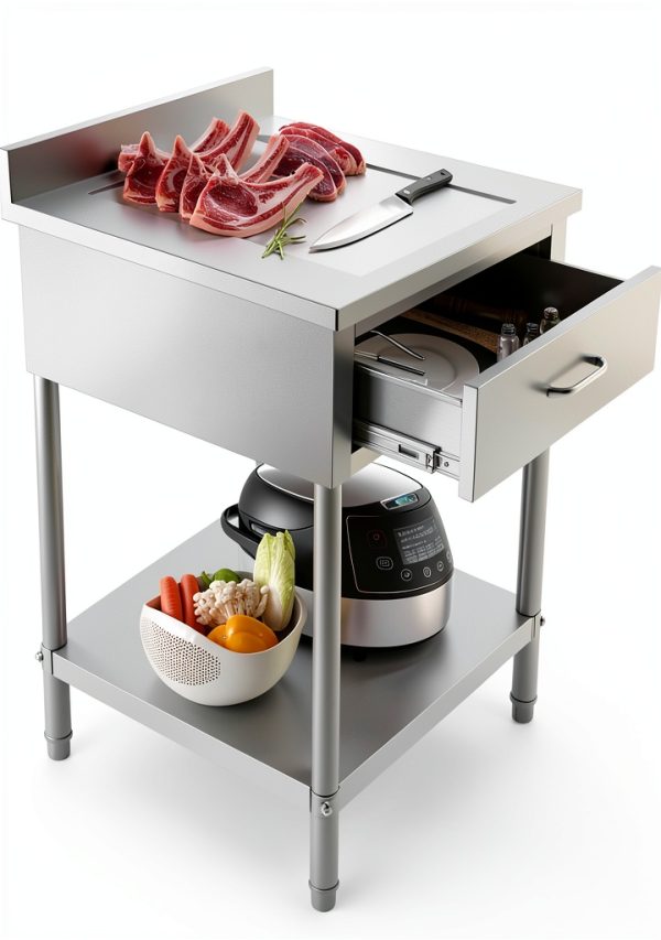 24 x 24 Inch Commercial Food Prep Table Stainless Steel Heavy Duty Worktable Workstation with Drawer, Silver Kitchen Workstation with Under Shelf and Backsplash for Restaurant and Home-0